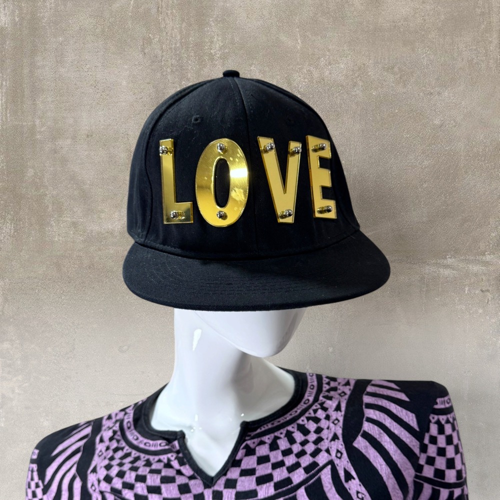 Charlotte Russe LOVE Gold Mirror Letter Black Snapback Cap